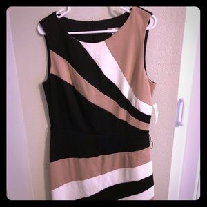 Tan, white, black work appropriate dress